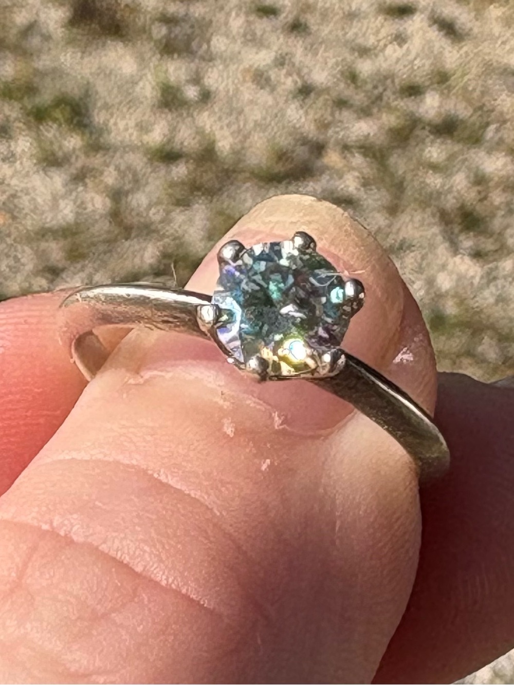 Sterling Silver Ring with Blue-Green Moissonite Solitaire